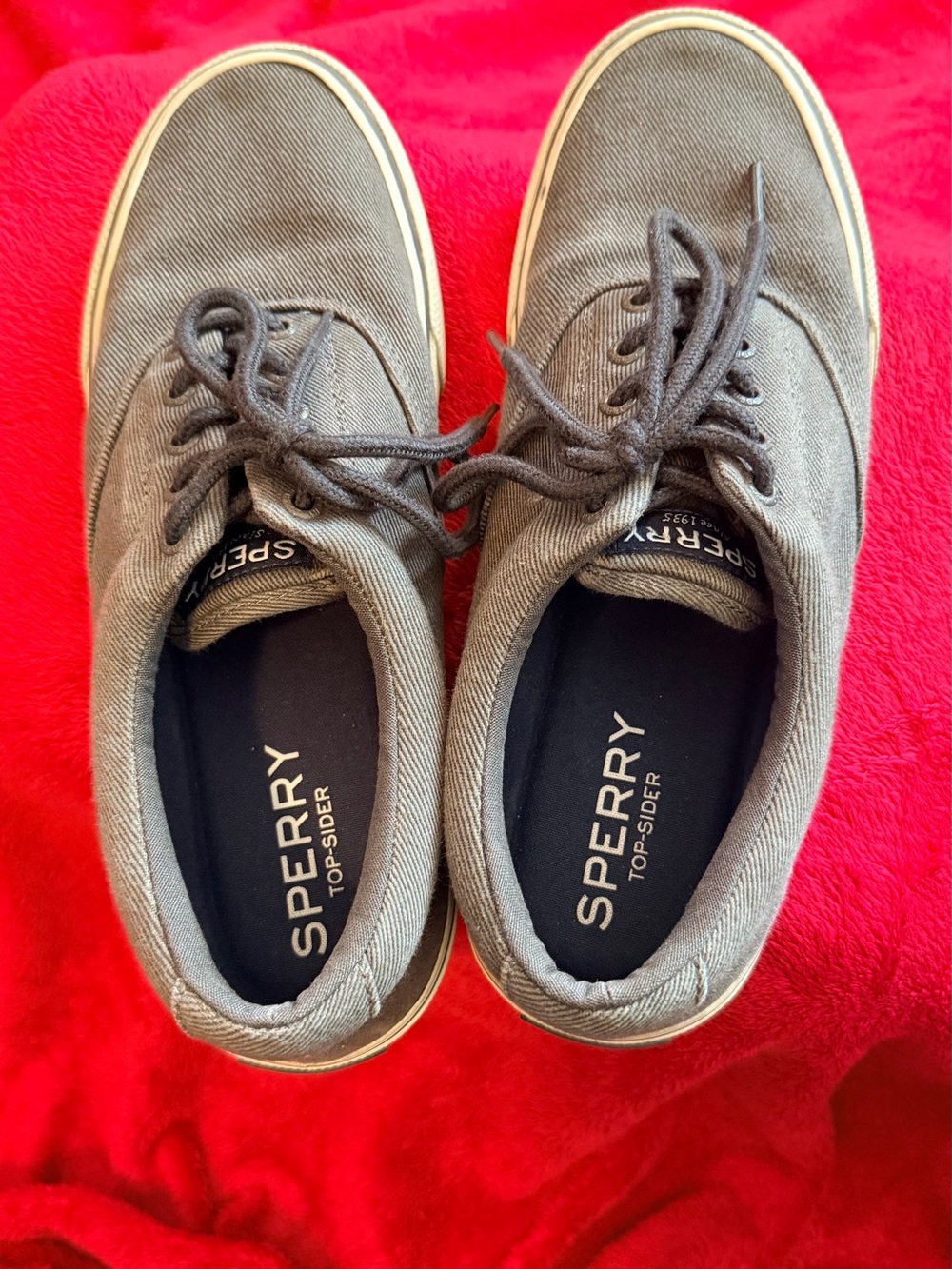Sperry Men's Gray Canvas Boat Shoes Lace-Up